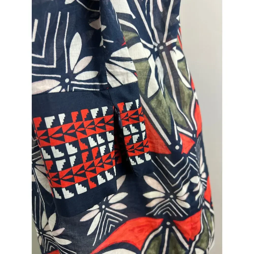 Tory Burch Geometric Blue Orange Print Long Sleeve Cotton Tunic Cover Up Size 4